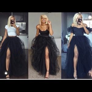 Black Tulle High Slit Skirt